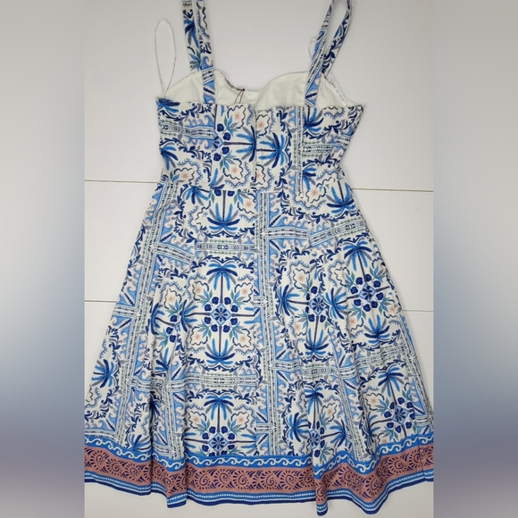 AVEC LES FILLES Sea BEACH LIFE Palm Trees  MIDI DRESS Blue White Size 14 New - Picture 2 of 11